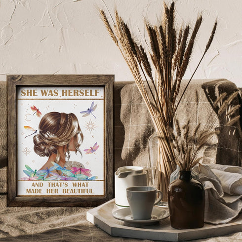 Posterizer 1 pcs-she was herself , thats what made her beautiful-Inspirational Women's Art-Motivational & Inspirational Art-Gift for Moms-Living R...